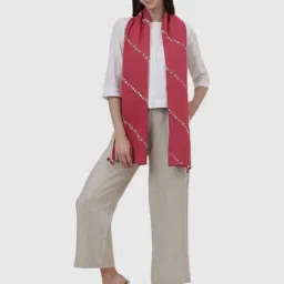 Fabindia Red Cotton Embroidered Stole-image-36