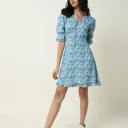 RAREISM Blue Viscose Floral Dress-image-92