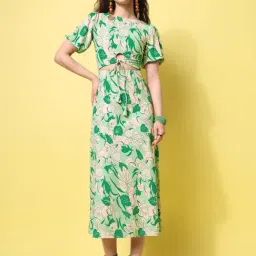 PURVAJA Green Print Half Sleeves Midi Dress-picture-19