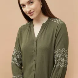 Fame Forever By Lifestyle Olive Regular Fit Embroidered Top image 5