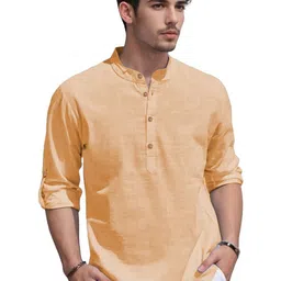 Navkanj Band Collar Roll-Up Sleeves Short Kurta-image-90