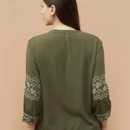 Fame Forever By Lifestyle Olive Regular Fit Embroidered Top image 2