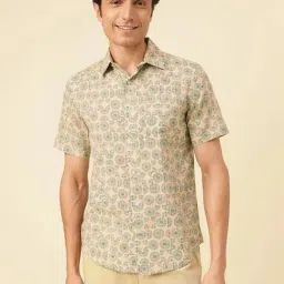 Fabindia Beige Cotton Slim Fit Printed Shirt-image-91