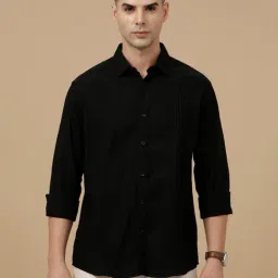 CAVALLO by Linen Club Black Linen Blend Slim fit casual shirts-image-12
