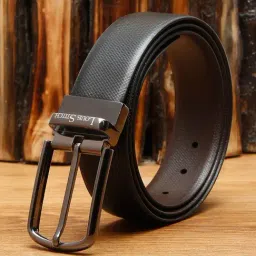 Louis Stitch Black Textured Leather Reversible Belt for Men-picture-18
