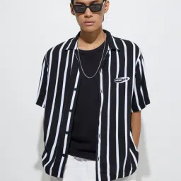 nuon men Nuon by Westside Black Stripe Printed Relaxed-Fit Shirt-picture-25