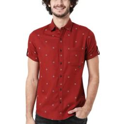 Mufti Rust Cotton Slim Fit Printed Shirt-picture-39