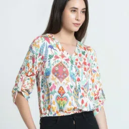 SHAYE White Satin Printed Top image 3