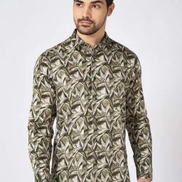 Peregrine By Pantaloons Green Cotton Slim Fit Printed Shirt-picture-7