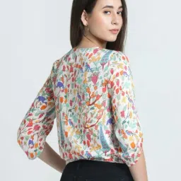 SHAYE White Satin Printed Top image 2