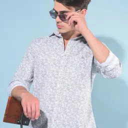 Crimsoune Club Grey Cotton Slim Fit Printed Shirt-image-83