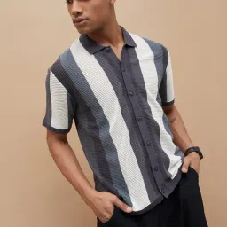 Forca by Lifestyle Grey Cotton Regular fit Stripes Casual Shirt-picture-37