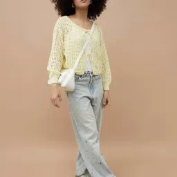 Ginger By Lifestyle Light Yellow Cotton Regular Fit Self Pattern Top image 5