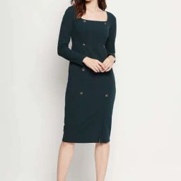 Madame Bottle Green Regular Fit Dress-picture-4