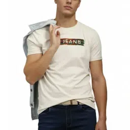 Louis Philippe Off White Cotton Slim Fit Logo Printed T-Shirt-picture-35