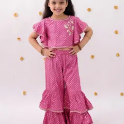 Lil Drama Kids Pink Printed Top And Sharara Set-image-48