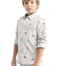 Rare Ones Boys Beige Cotton Printed Regular Fit Shirt image 4