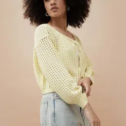 Ginger By Lifestyle Light Yellow Cotton Regular Fit Self Pattern Top image 3