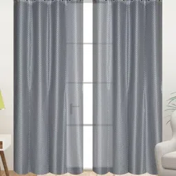 UrbanArts Grey 2 Pieces Embroidered Sheer Window Curtains-image-56