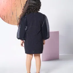 Peppermint Girls Navy Blue Cotton Regular Fit Textured Dress image 4