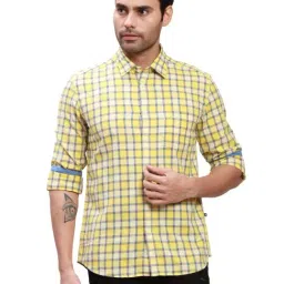 Parx Yellow Cotton Slim Fit Checks Shirt-picture-10
