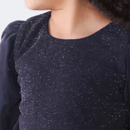 Peppermint Girls Navy Blue Cotton Regular Fit Textured Dress image 2