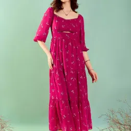 KASSUALLY Pink Printed Tiered Maxi Dress-image-13
