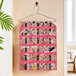 Kuber Industries Pink & Black Self Design Multi Utility Hanging Organiser image 1