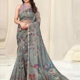 MIRCHI FASHION Grey Floral Print Saree With Unstitched Blouse-image-23