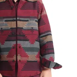 Rare Ones Boys Red Jacquard Regular Fit Shirt image 5