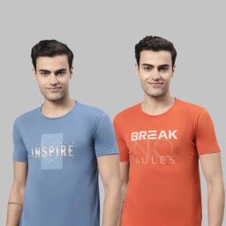 Vimal Jonney Blue & Rust Printed Lounge T-Shirt - Pack of 2-picture-17