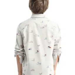 Rare Ones Boys Beige Cotton Printed Regular Fit Shirt image 2