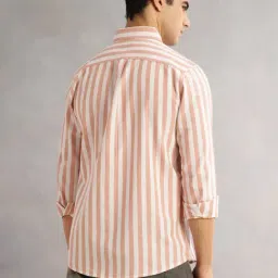 Thomas Scott Peach Linen Slim Fit Striped Shirt image 2