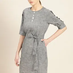 ether Kora Collection Black & White Handloom Sustainable Unbleached Fabric A-Line Dress image 4