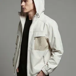 HERE&NOW Men Off White Polyester Solid Jackets image 5