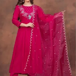 KAPADIYA FAB Ethnic Motifs Embroidered Empire Thread Work Kurta with Trousers & Dupatta-picture-11