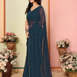ROOP SUNDARI SAREES Embellished Mukaish Pure Georgette Saree image 4
