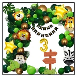 Surprise Decor 3rd Happy Birthday Decoration Combo Jungle Theme Happy Birthday 3 Year Decoration Kit For Boy & Girl Birthday Party Decoration 77 Pcs image 1