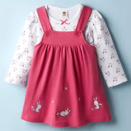 ToffyHouse Corduroy Knit Full Sleeves Bunny Embroidered Frock With Inner Tee - Dark Pink-picture-16