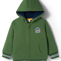 Babyhug Fleece Knit Full Sleeves Hooded SweatJacket with Graphic & Kangaroo Pocket - Green-picture-10