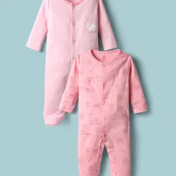 I Bears Interlock Knit Full Sleeves Footed Striped Sleep Suits with Sheep Print Pack of 2 - Pink-picture-28