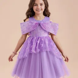 Mark & Mia Woven Off Shoulder Sleeves Party Dress With Floral Applique & Sequin Detailing - Lavender-picture-22