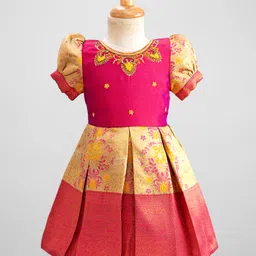 Enfance Half Sleeves Floral Printed & Sequins Embellished Pattu Pavdai Dress - Rani-picture-12
