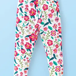 Babyhug Cotton Lycra Knit Full Length Leggings With Strech Floral Print Pack of 2 - Multicolor image 2