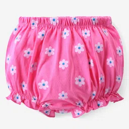 Babyhug 100% Cotton Bloomers with Floral & Polka Dots Print Pack Of 3 - Pink Green & White image 2