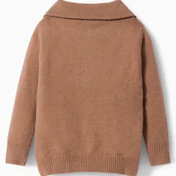 Kanvin Cotton Knit Full Sleeves Collared Pullover Sweater with Cable Knit Design - Tan image 2