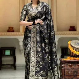 TheWonderWorld Woven Design Zari Banarasi Saree With Blouse Piece image 5