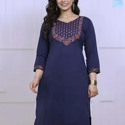 AUZAAI COLLECTION Selection Of 2 Yoke Design Thread Work Pure Cotton Straight Kurtas-picture-15