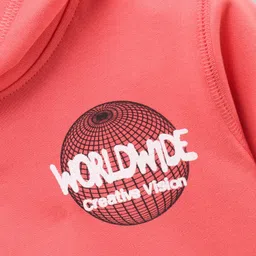 Doreme Full Sleeves Hoodie Text Print - Coral image 3