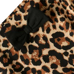 CrayonFlakes Knit Leopard Printed Bow Applique Detailed Skirt With Attached Shorts - Brown image 4